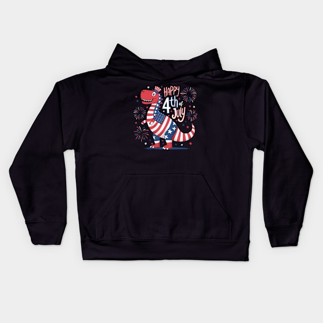 T-rex independence day 4th July | Happy Birthday America Kids Hoodie by Aldrvnd